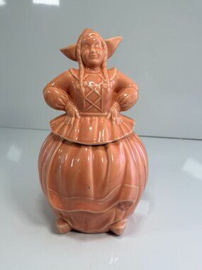 Vintage Pottery Guild America Salmon Pink Dutch Girl Ceramic Cookie Jar Glaze